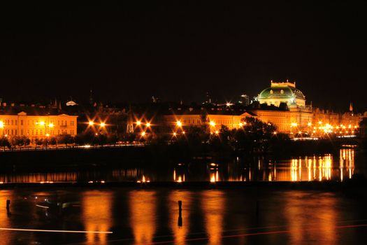 Prague in the night - old national theatre building 
