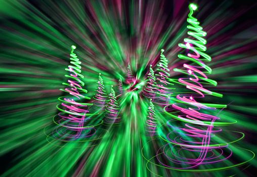 xmas forest (lights) on the black background