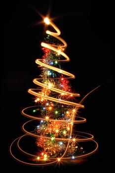 christmas bottle with color lights in the dark night