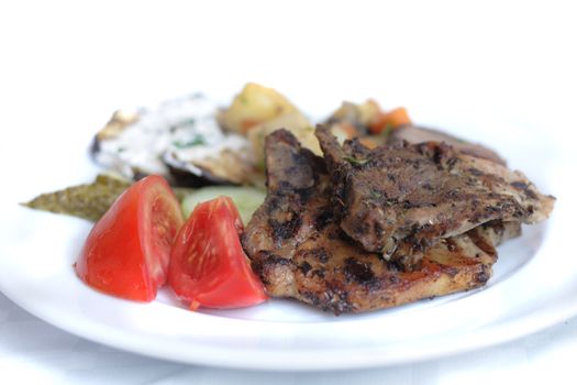 dinner with meat isolated on the white background