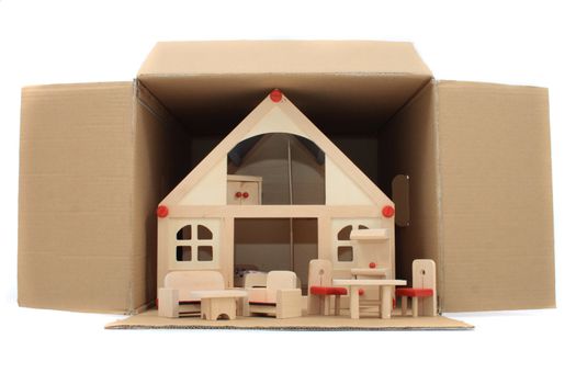 house toy in the paper box as reality decoration