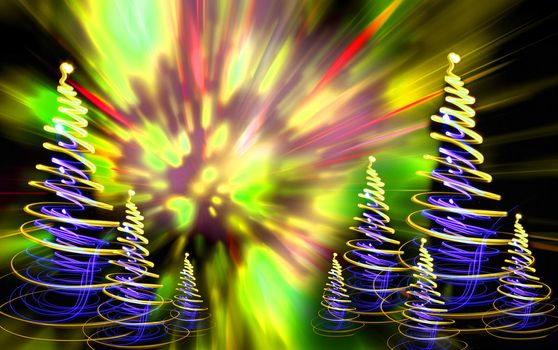 xmas forest (lights) on the black background