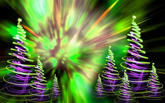xmas forest (lights) on the black background
