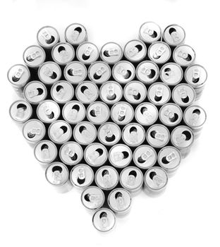 heart from the empty beer cans isolated on the white background
