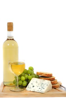 wine, grapes, cheese and bread 