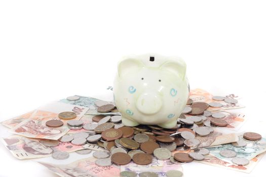 saving and pig bank isolated on the white background