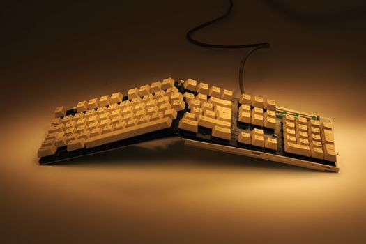 old broken keyboard in the dark night 