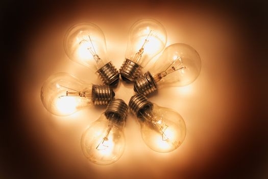 six light bulbs in the dark night