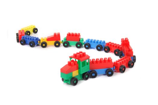 color plastic train toy isolated on the white background