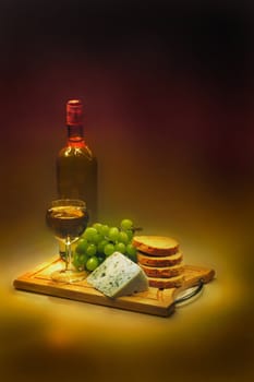 wine and cheese in the dark night 