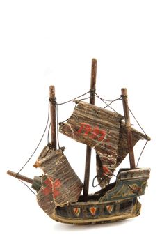 model of old ship isolated on the white background