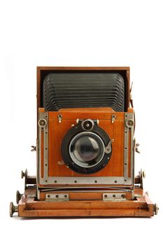 old wooden camera isolated on the white background