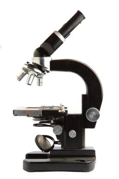 old microscope isolated on the white background