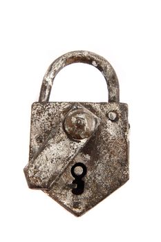 old closed padlock isolated on the white background