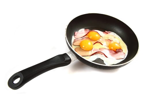 smoked meat and eggs isolated on the white background