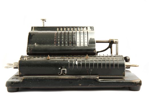 very old calculator isolated on the white background