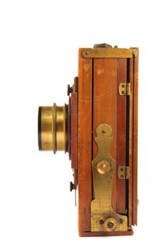 old wooden camera isolated on the white background
