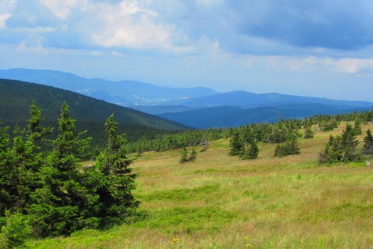 Jeseniky mountains with nice blue sky and clouds