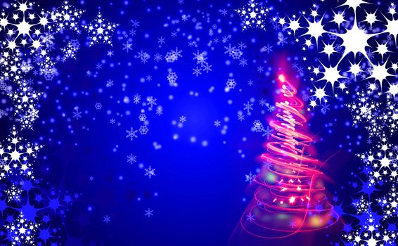 very nice christmas tree background with snow flakes