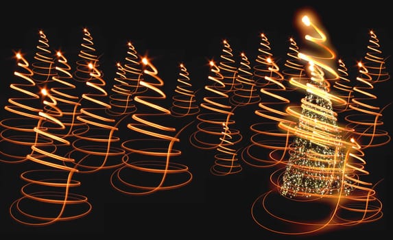 xmas tree (christmas forest) on the black background