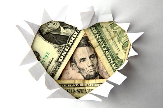 dollar heart as valentine background in the white paper