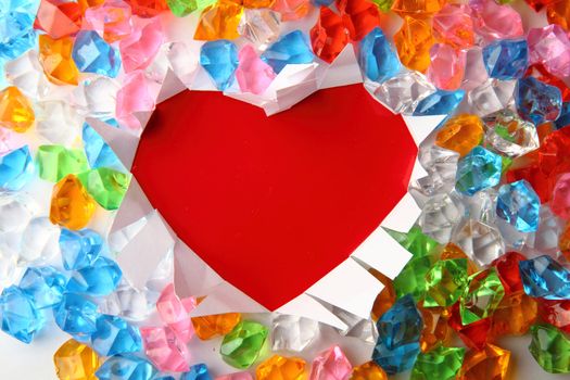 valentine background with heart an plastic diamonds