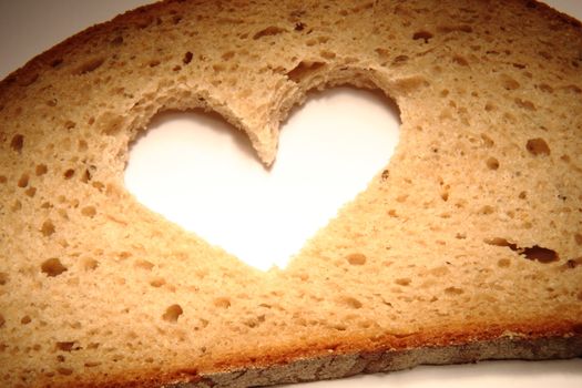 valentine heart in the slice of bread