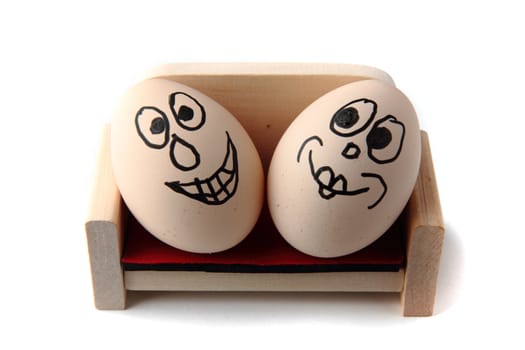 easter eggs in the chair isolated on the white background