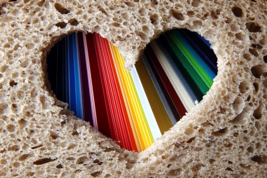 valentine heart in the slice of bread