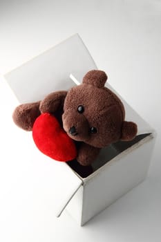 valentine bear with the red heart in the box