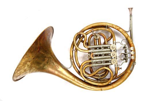 old french hornm isolated on the white background