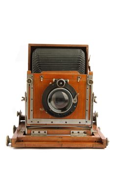 old wooden camera isolated on the white background