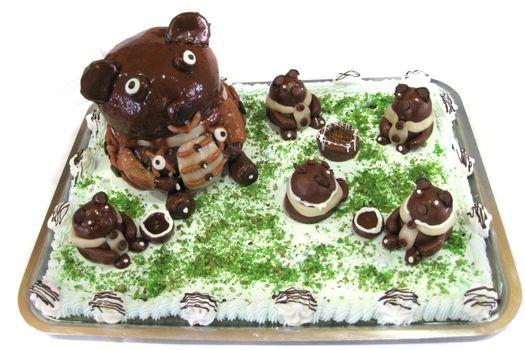 sweet birthday cake with nice chocolate bears 