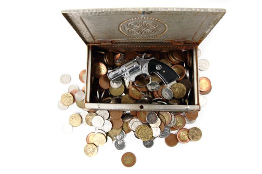 steel box with czech money isolated on the white background
