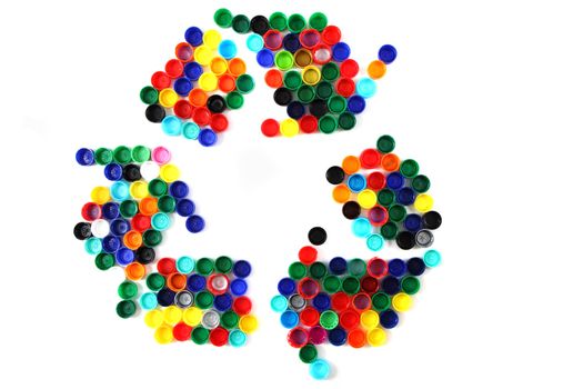 symbol recycle from color plastic caps isolated on the white background