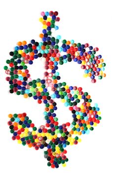 dollar symbol from color caps isolated on the white background