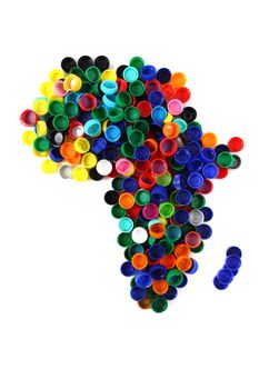africa map from color plastic caps isolated on the white background