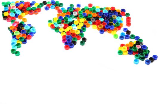 world map from plastic caps isolated on the white background