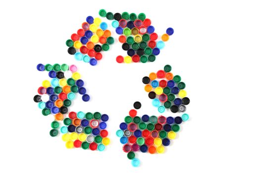 recycle symbols from the color caps isolated on the white background