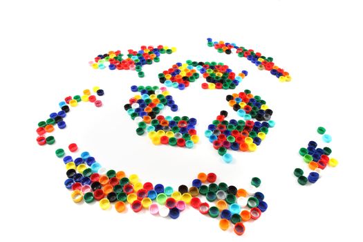 recycle symbols from the color caps isolated on the white background