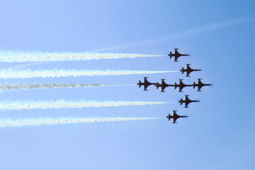 aircrafts on the blue sky in the air show as nice background