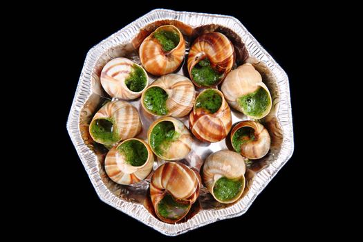 snails with herb butter as very nice food background