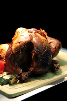 roasted turkey as nice and fresh food background 