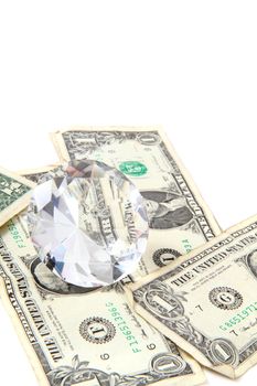 dollars and diamond isolated on the white background
