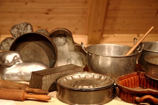 very old kitchen supplies as nice background