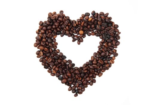 heart from coffee beans  isolated on the white background