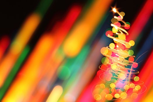 abstract color christmas tree from xmas lights 