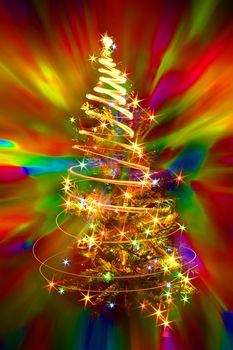 abstract color christmas tree from xmas lights 