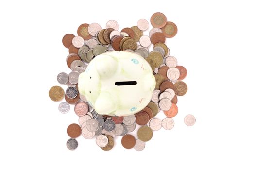 coin bank and czech money isolated on the white background