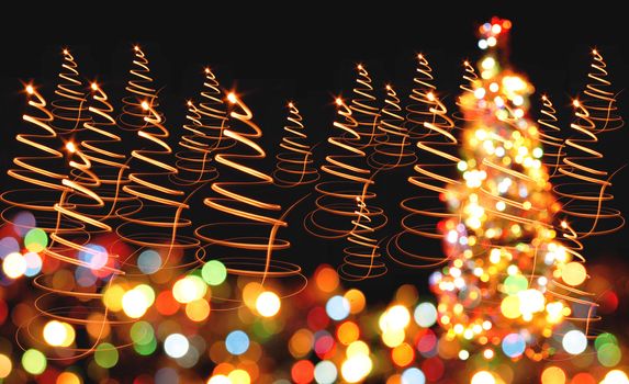 xmas tree (lights) on the black background